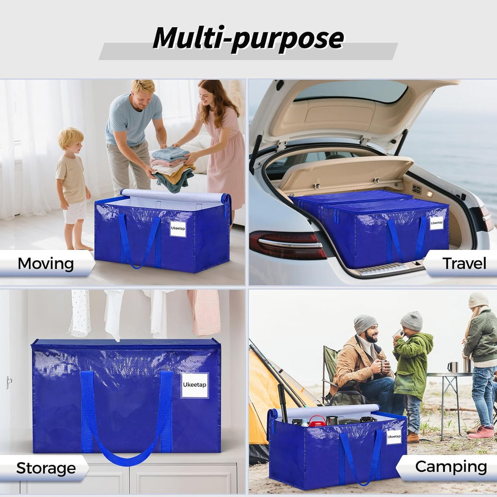Skiennix Extra Large Heavy-Duty Moving Bags - 8 Pack Blue Storage Totes with Reinforced Handles & Zippers