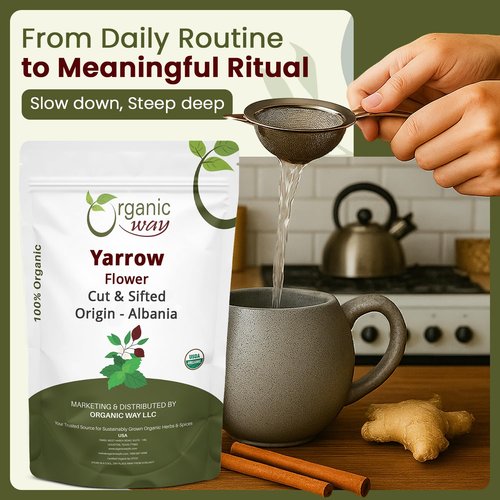 Organic Way Yarrow Flower Cut & Sifted (Achillea millefolium) - Herbal Tea | European Wild-Harvest | Kosher & USDA Certified | Vegan, Non-GMO & Gluten Free | 100% Raw from Albania (1LBS / 16Oz.)