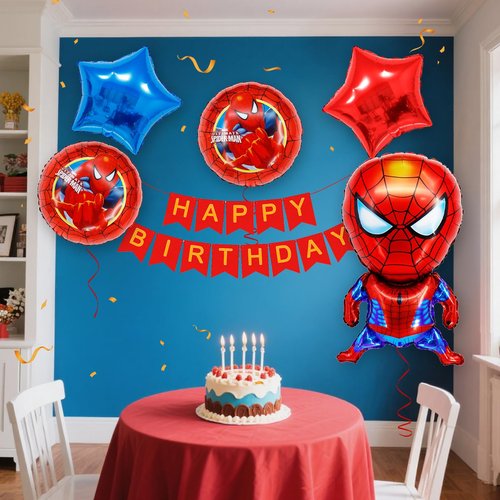 Spider Birthday Party Supplies, 5Pcs Spider Hero Theme Balloons Decoration for Girls Boys Kids & Adults Birthday Decorations and Party Supplies