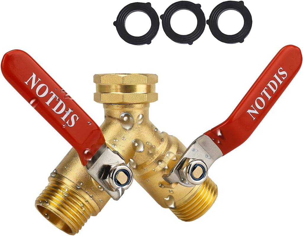 Brass Hose Splitter by [Brand Name] - Heavy Duty 2-Way Connector with 304 Stainless Steel Handle | 3/4 Inch GHT Thread