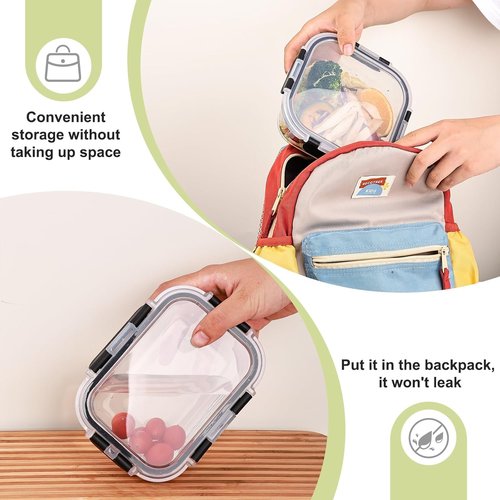 Liuruiyu Glass Food Storage Containers - 8 Pack Airtight Meal Prep Bento Boxes | Leak-Proof, BPA Free