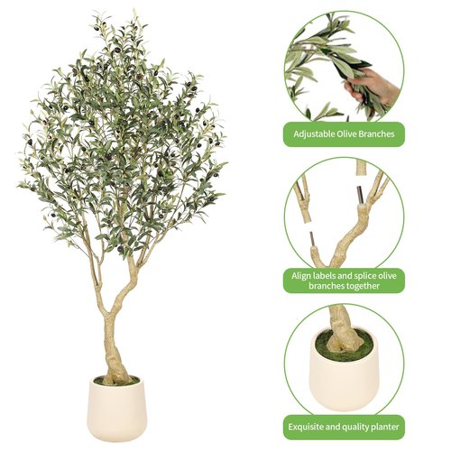 Realead 6ft Artificial Olive Tree with Tall Exquisite Planter - Realistic Faux Olive Tree with Thick Trunk and Lifelike Fruits - Large Fake Olive Tree for Home Office Decor