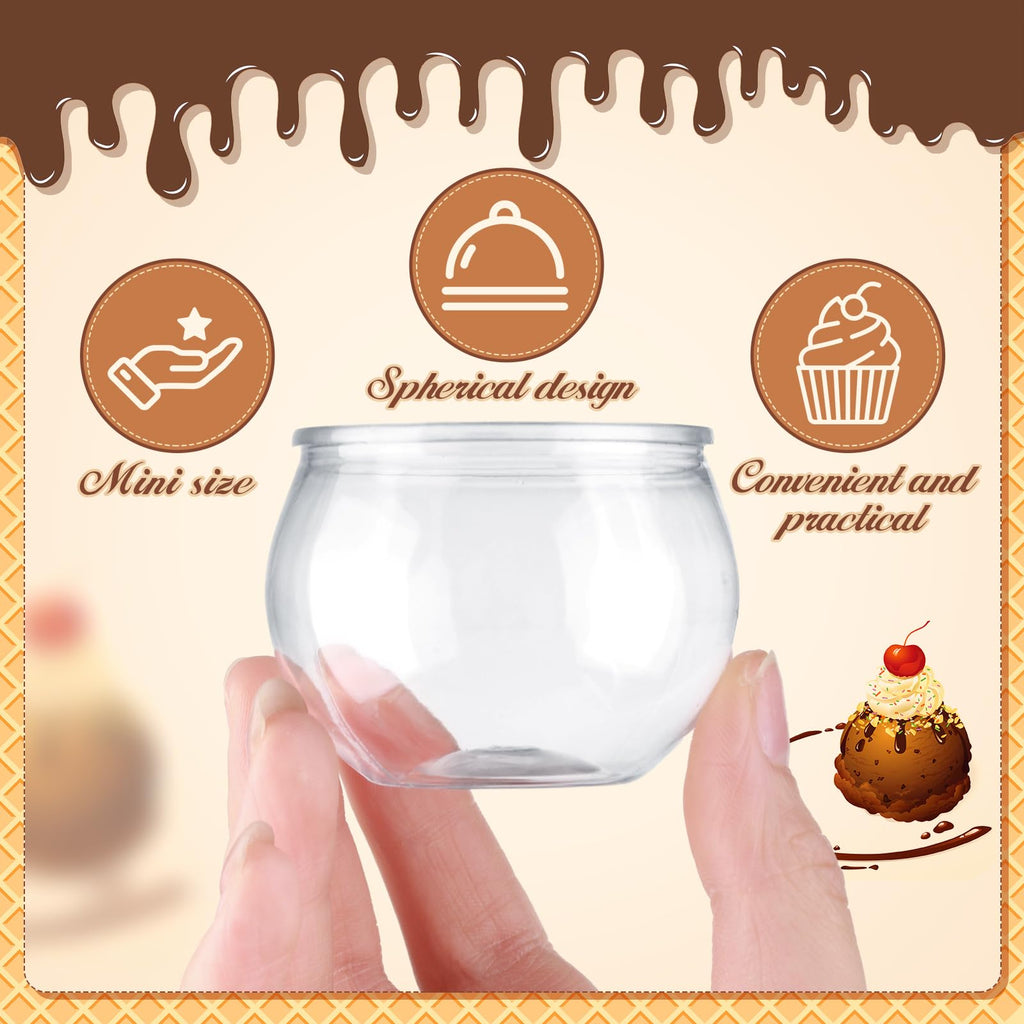 Newtay 150 Pcs 3 oz Sphere Plastic Dessert Cups for Party Small Clear Parfait Appetizer Cups Mini Round Dessert Bowl Disposable Ice Cream Salad Fish Bowl for Serving Wedding Event Birthday Party Cake