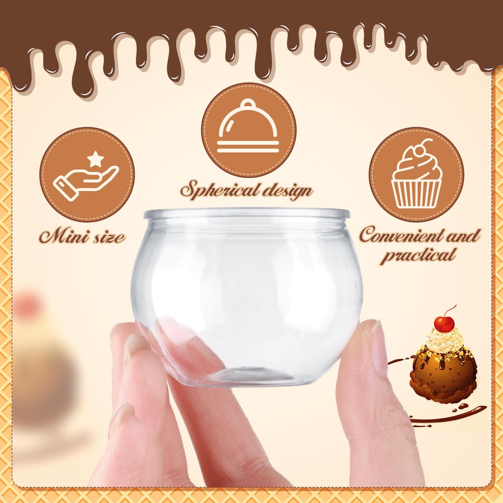 Newtay 150 Pcs 3 oz Sphere Plastic Dessert Cups for Party Small Clear Parfait Appetizer Cups Mini Round Dessert Bowl Disposable Ice Cream Salad Fish Bowl for Serving Wedding Event Birthday Party Cake