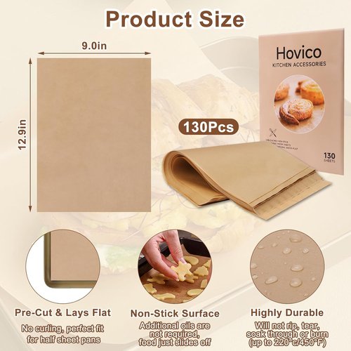 Hovico Parchment Paper Baking Sheets - 130PCS Precut Non-Stick 9x13 Inch for Grilling & Air Frying