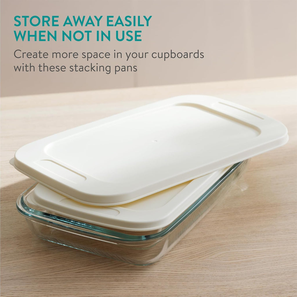 Navaris 4-Piece Glass Baking Dish Set - Rectangular Casserole Dishes with Lids | 1.7qt & 2.3qt Sizes