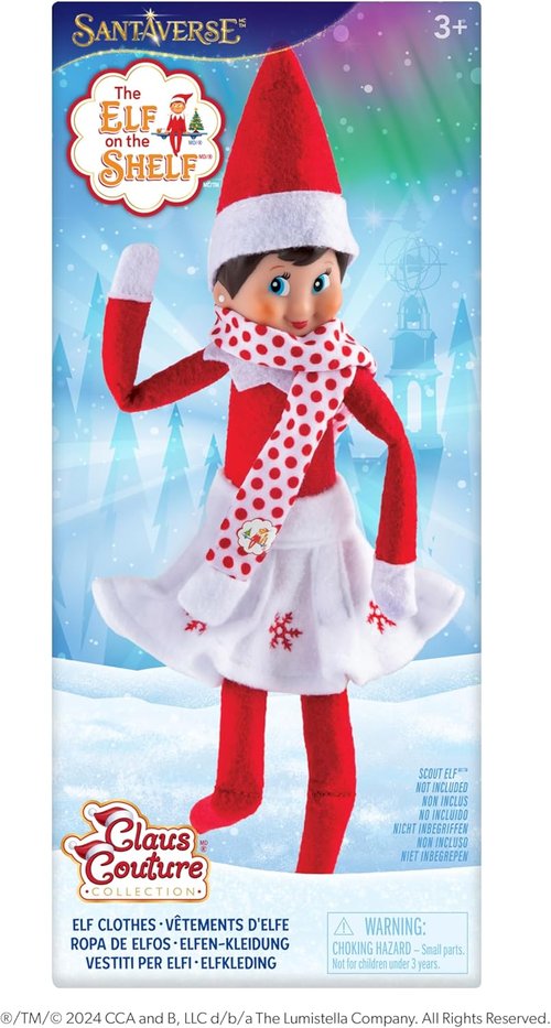 Elf On The Shelf | Claus Couture Collection Snowflake Skirt & Scarf - Red & White Holiday Outfit