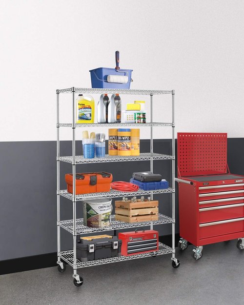 BestOffice 6-Tier Wire Storage Shelves - Heavy-Duty Metal Racks with Wheels | 18x48x78 | Chrome Finish | No-Tool Assembly for Home & Garage