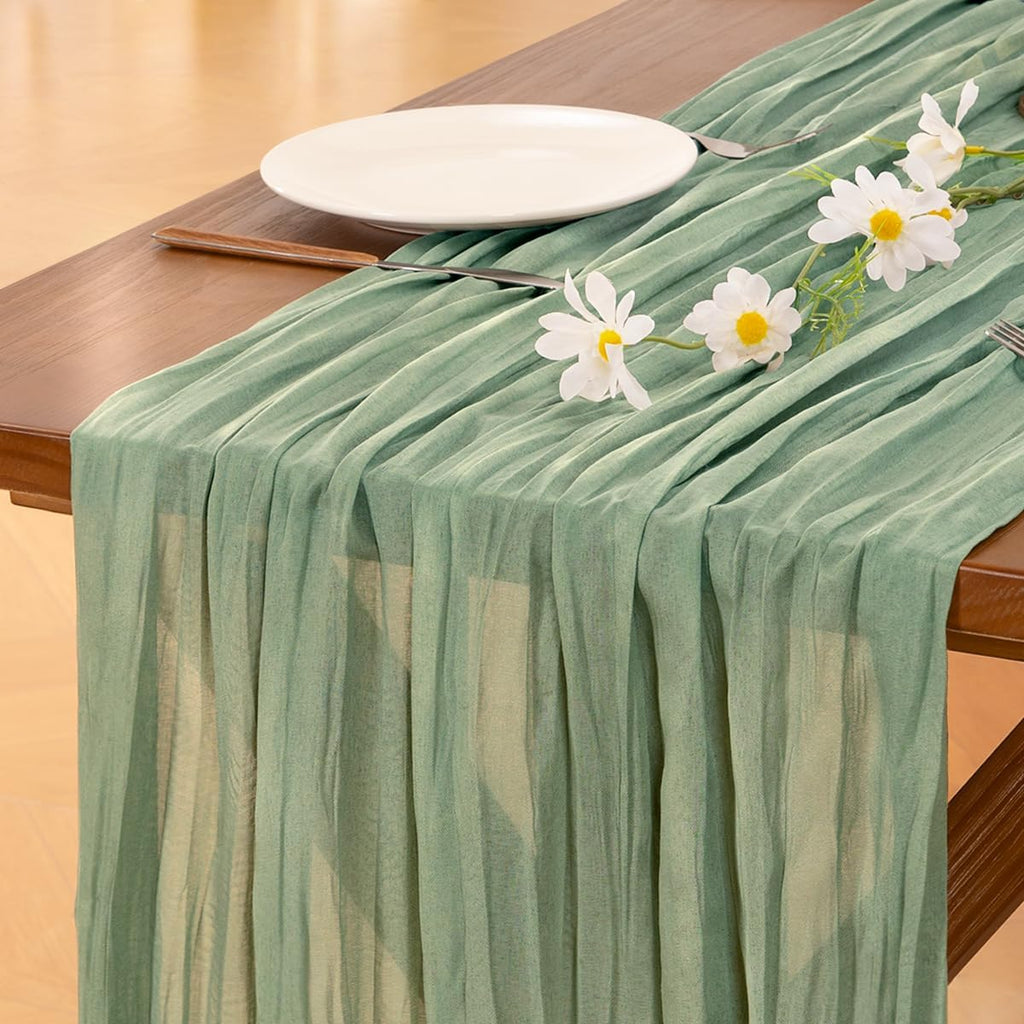 Socomi Cheesecloth Table Runner - 120 Inch Sage Green for Easter, Spring & Boho Decor | Perfect for Weddings & Baby Showers