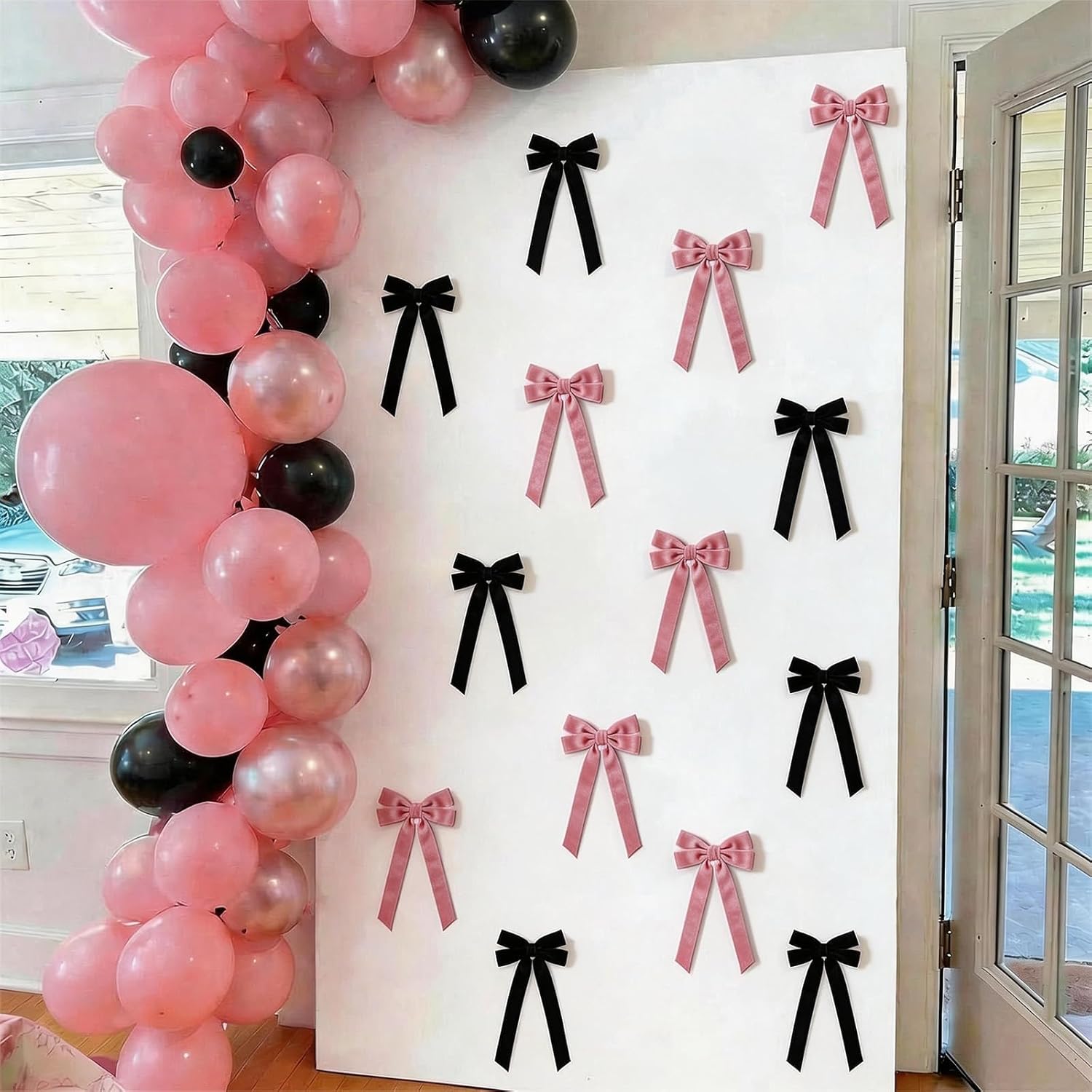 Skiennix Velvet Bows - 12 Pcs Pink & Black Pre-Tied Ribbon Bows for Y2K Room Decor | Perfect for Bachelorette & Sweet 16 Parties