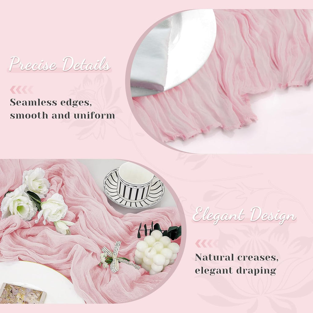 Skiennix Pink Table Runner - 10 Ft Rustic Gauze Cheesecloth for Weddings & Parties | Boho Design