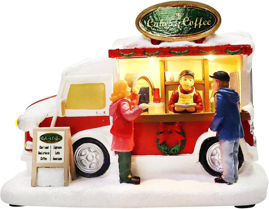Moments In Time Christmas Village Lighted LED Food Truck Scene - Hand-Painted Holiday Décor