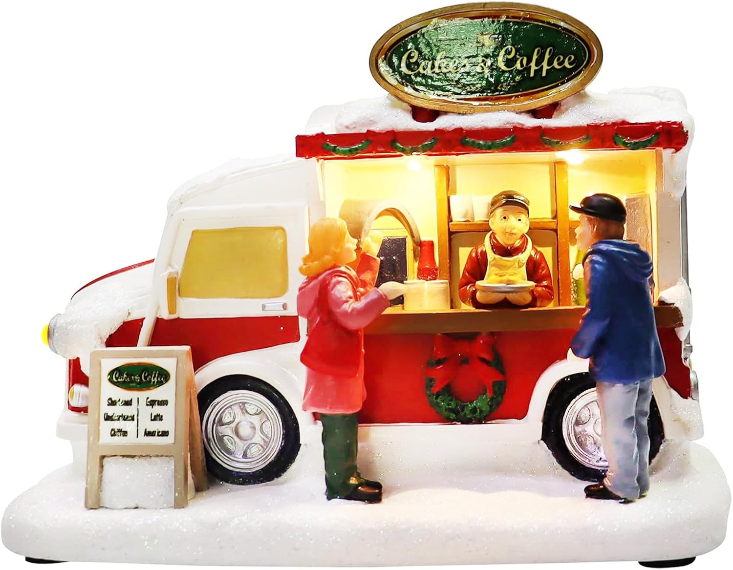 Moments In Time Christmas Village Lighted LED Food Truck Scene - Hand-Painted Holiday Décor