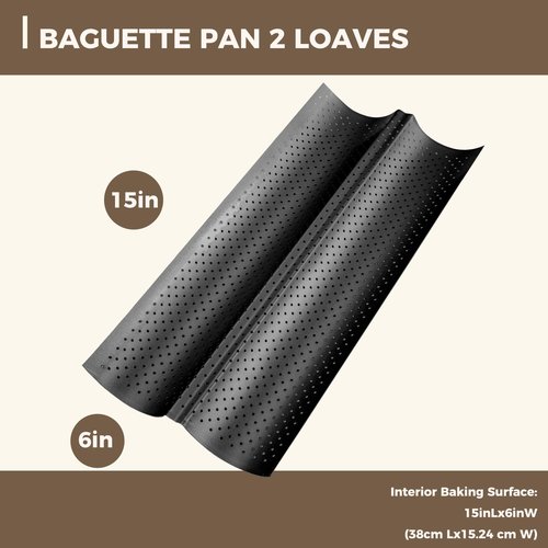 KITESSENSU Nonstick Baguette Pan for French Bread Baking Pan, 2 Loaves French Baking Bread Pan, Baguette Bread Pan or sourdough bread baking supplies, Perfect for Creating Crisp Golden Crust,Black
