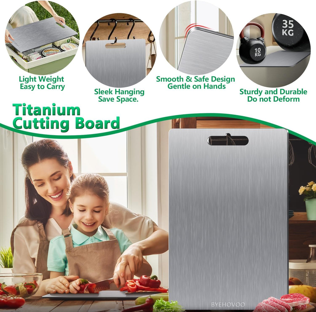 **Titanium Cutting Boards - Set of 3 Double-Sided Pure Titanium | Easy to Clean & Dishwasher Safe**
