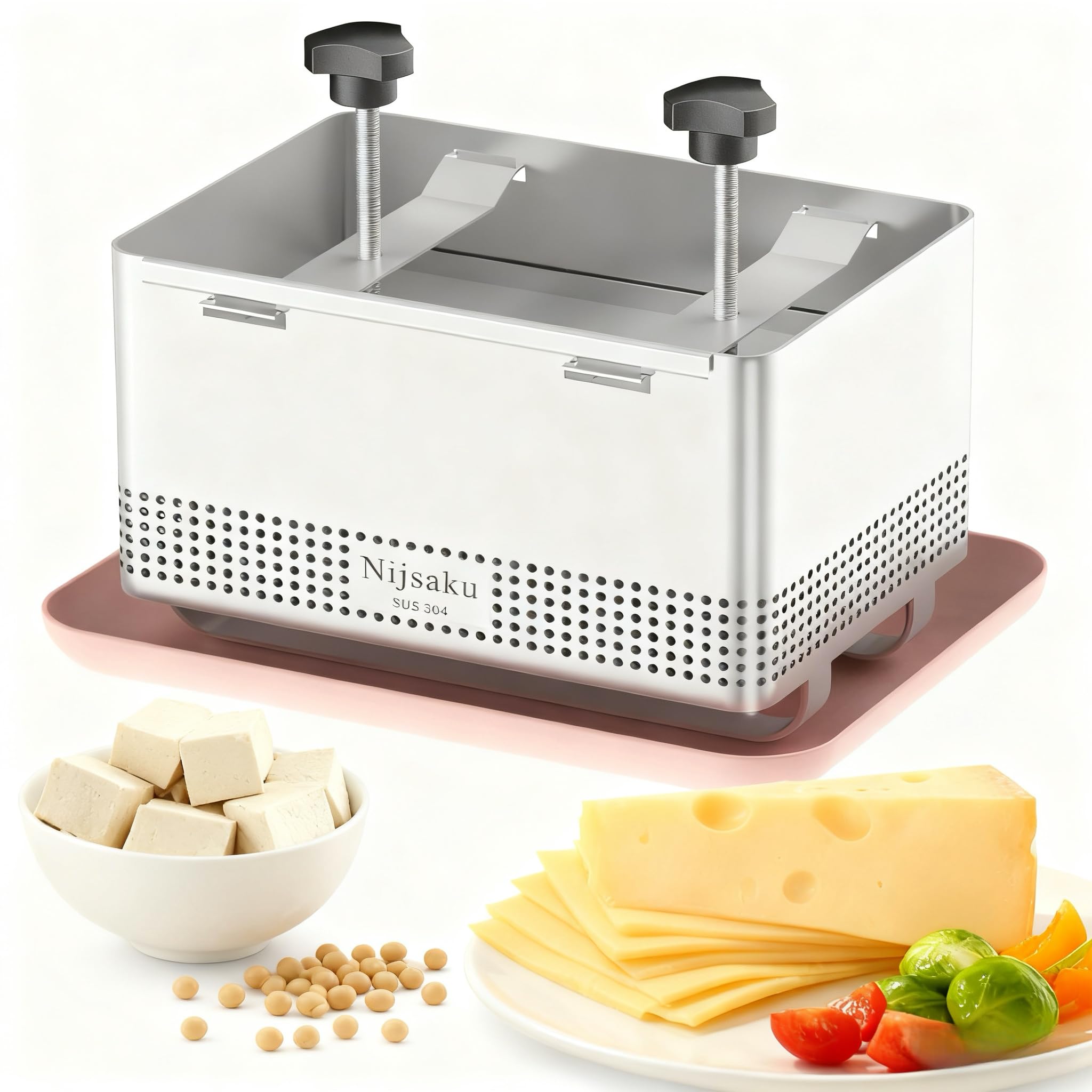 Tofu Press Stainless Steel Tofu Press & Paneer Maker - Cheese Press Food Strainer for Homemade Tofu, Paneer, Vegan Cheese - Heavy Duty with Adjustable Pressure for Firm or Extra Firm Tofu XL