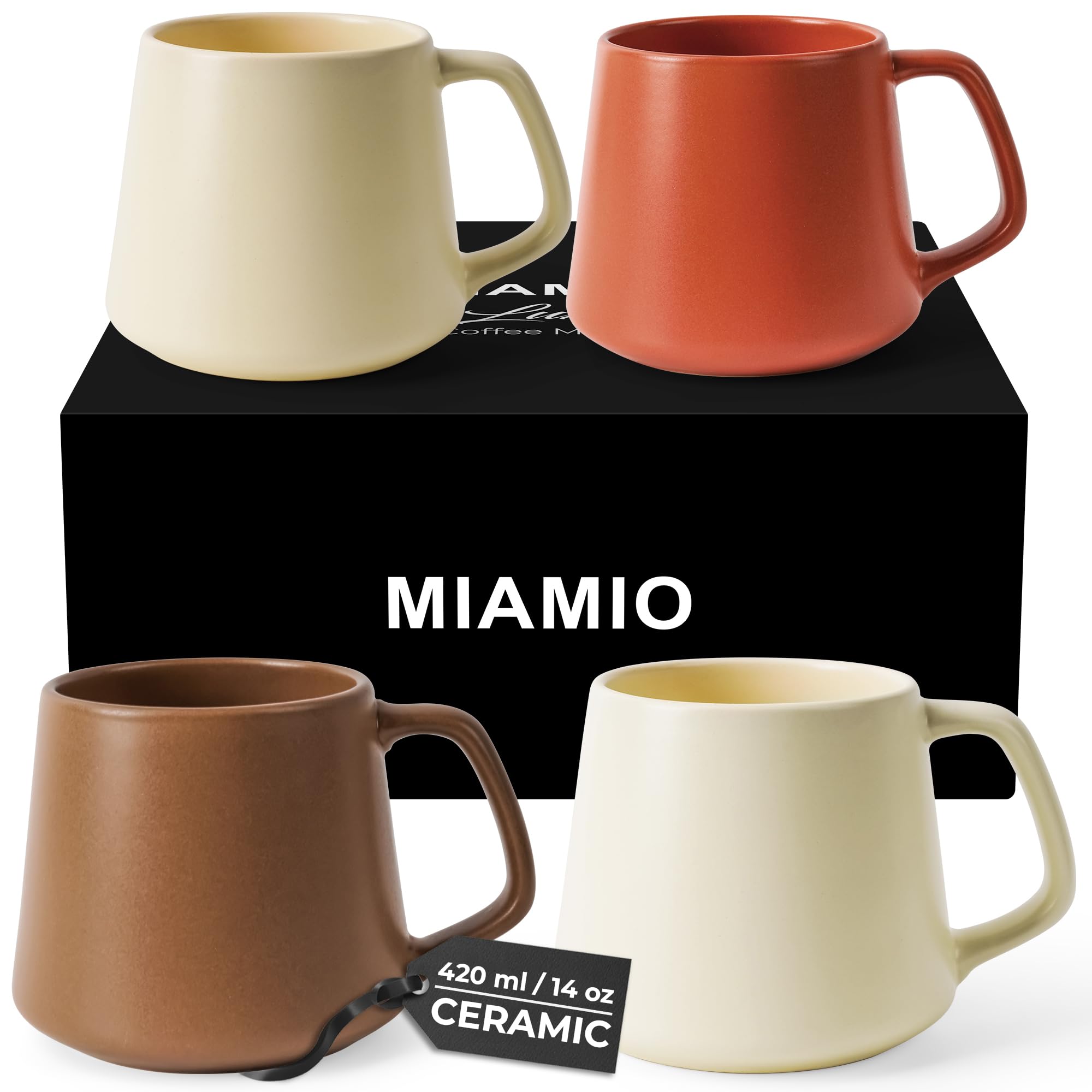 MIAMIO - Coffee Mugs Set of 4 / Large Ceramic Coffee Cups (14 oz) - Mug for Cappuccino, Tea, Espresso - Microwave and Dishwasher Safe - Luxe Collection (Beige Pastel)