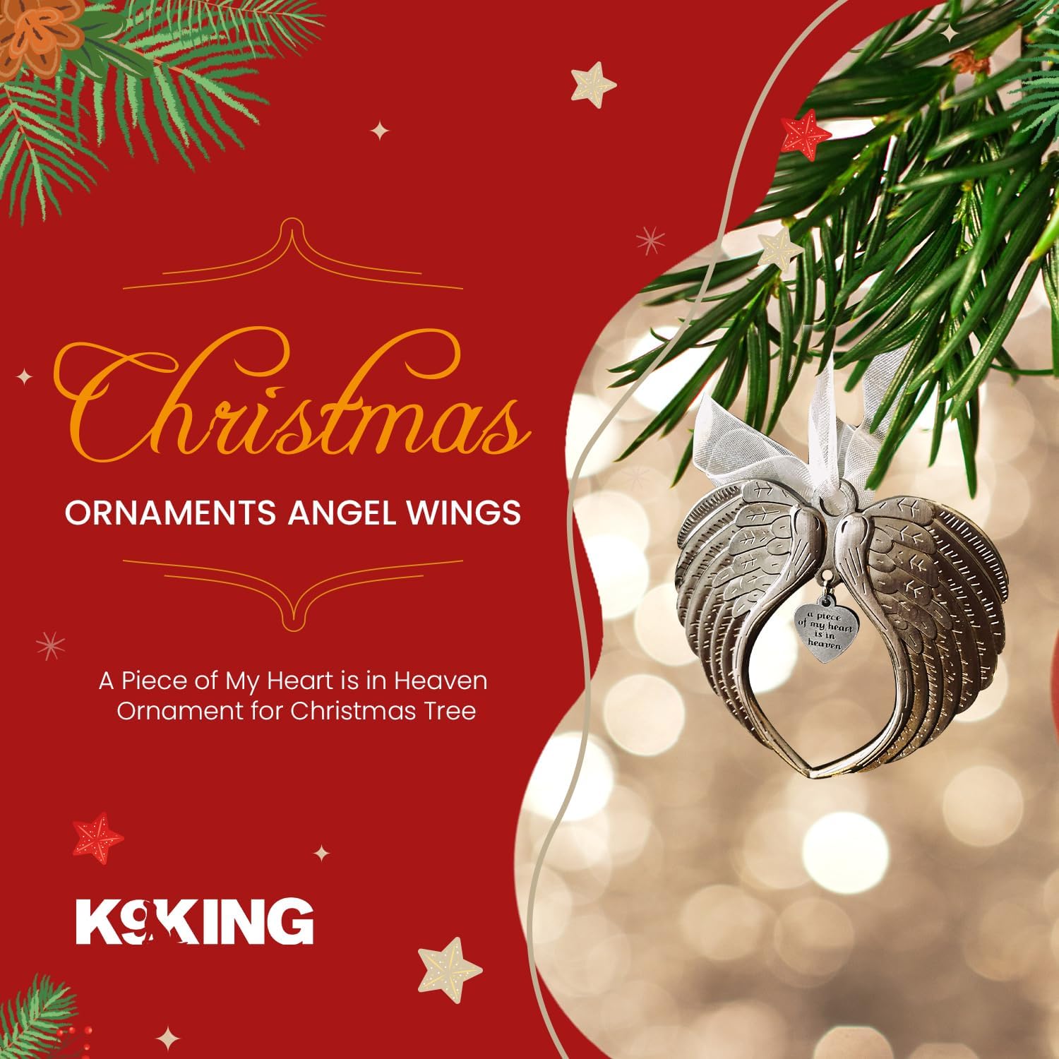 Angel Wings Christmas Ornaments by [Brand Name] - Double-Sided Memorial Ornament with Luxurious Silk Ribbon & Gift Bag