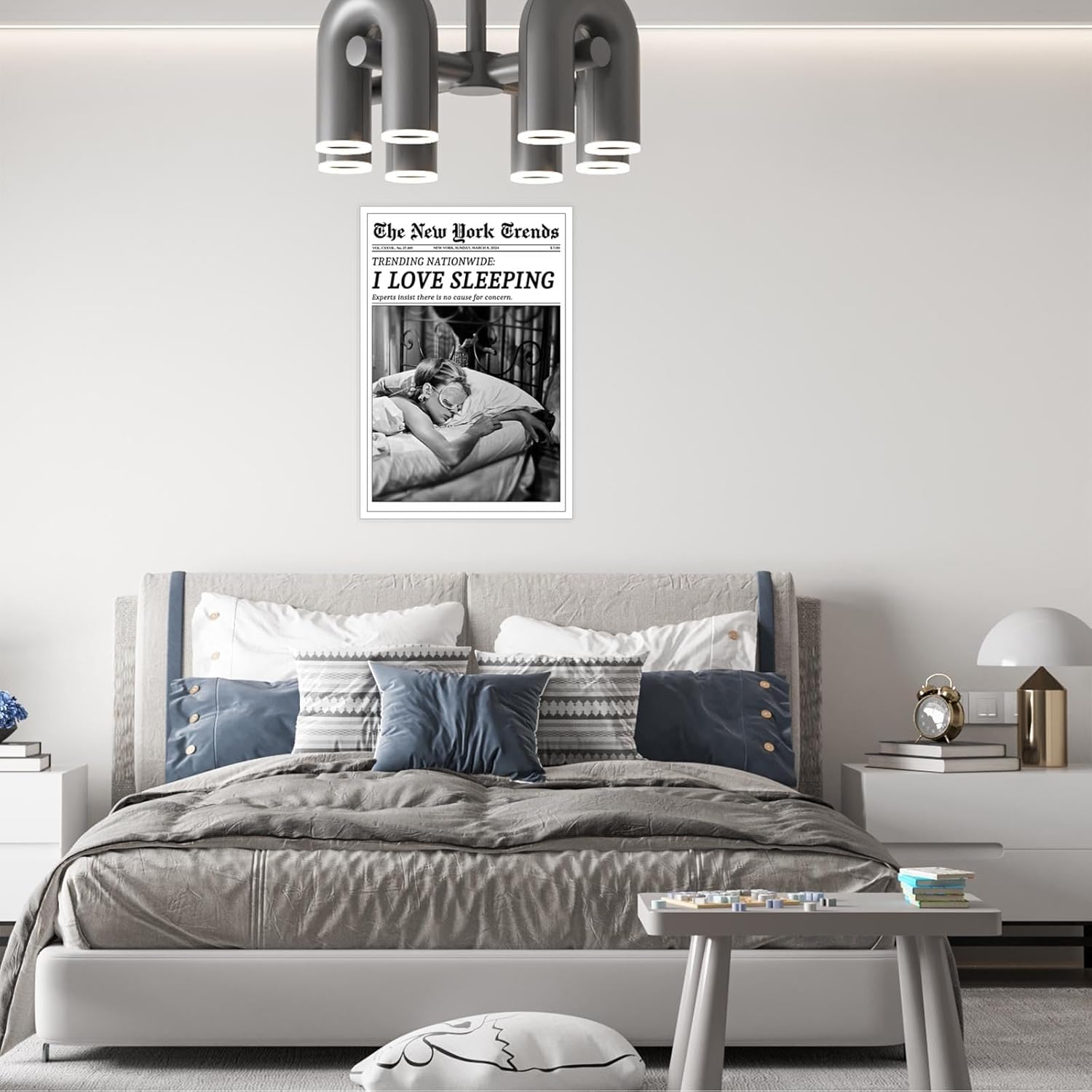 Beshdomp Vintage I Love Sleeping Poster - Black & White Newspaper Canvas Wall Art | 12x16in Unframed