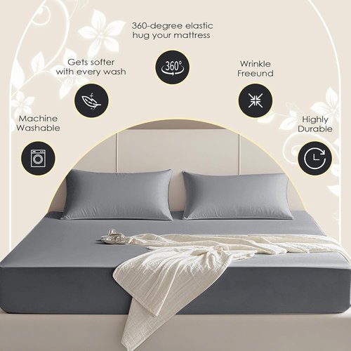 FreshCulture Queen Fitted Sheet - Premium Hotel-Quality Ultra Soft Microfiber in Dark Grey