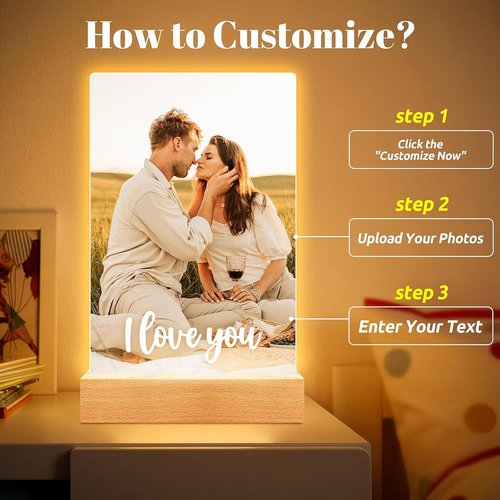 Bulaient Personalized Picture Frame - Custom Photo Frame with Night Light | Perfect Anniversary & Birthday Gift