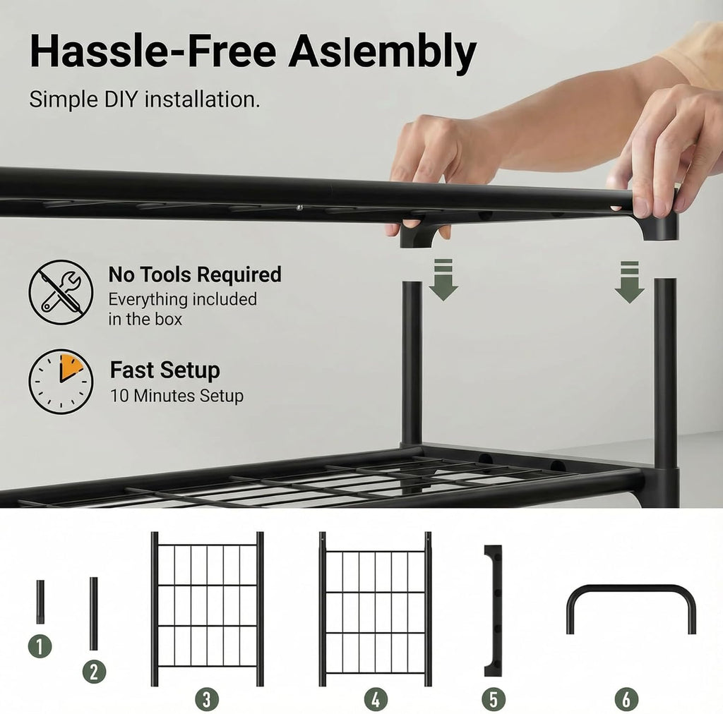 3-Tler Shoe Rack Organizer - Rustproof Iron Shoe Storage Shelf for Closet & Entryway | Fits Sneakers & Slippers, Black