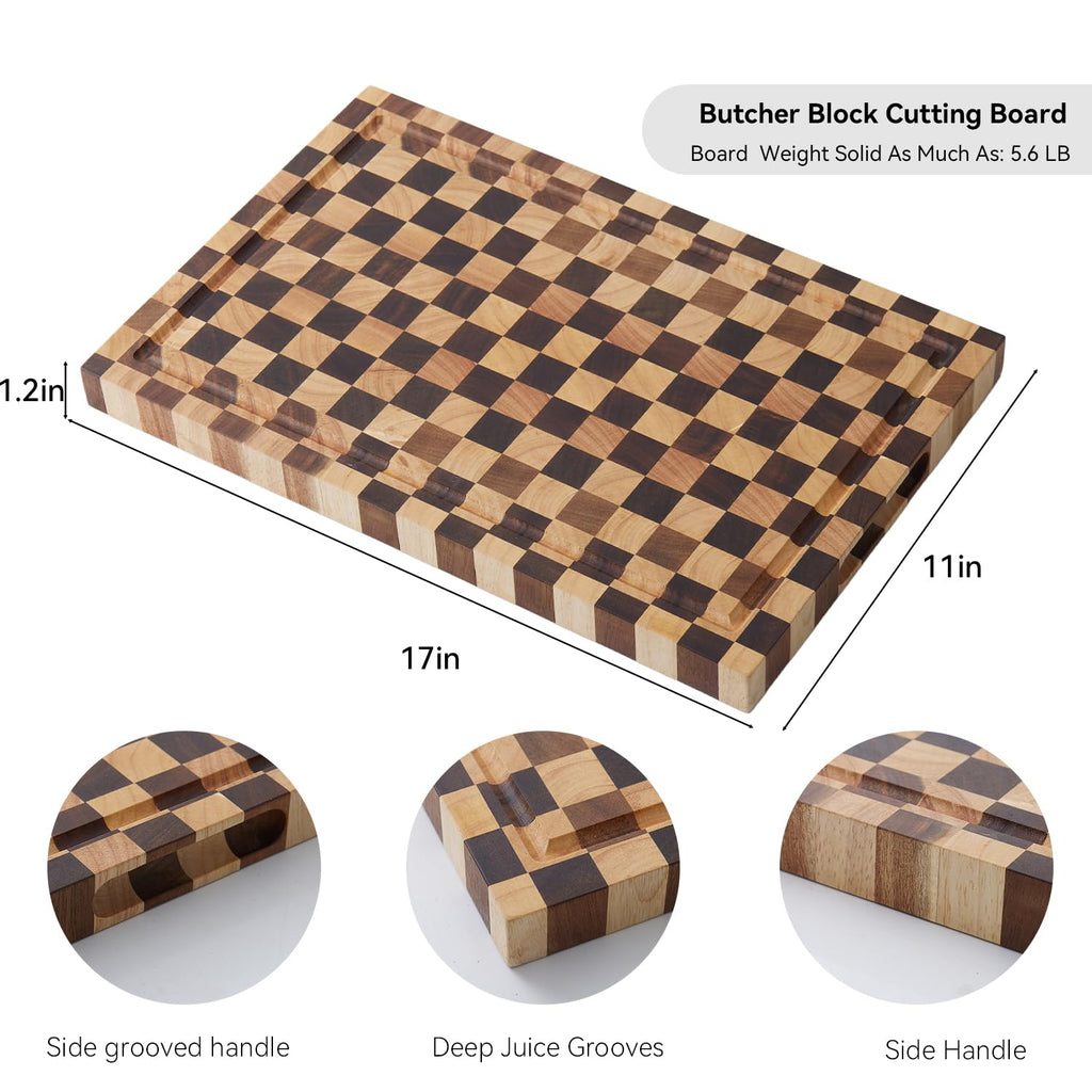 Cookaholic Acacia Wood Cutting Board (17x11x1.2'') Inch, Butcher Block for Kitchen, Premium Acacia Cutting Board with Juice Groove, End Grain Made of Sustainable Acacia Wood