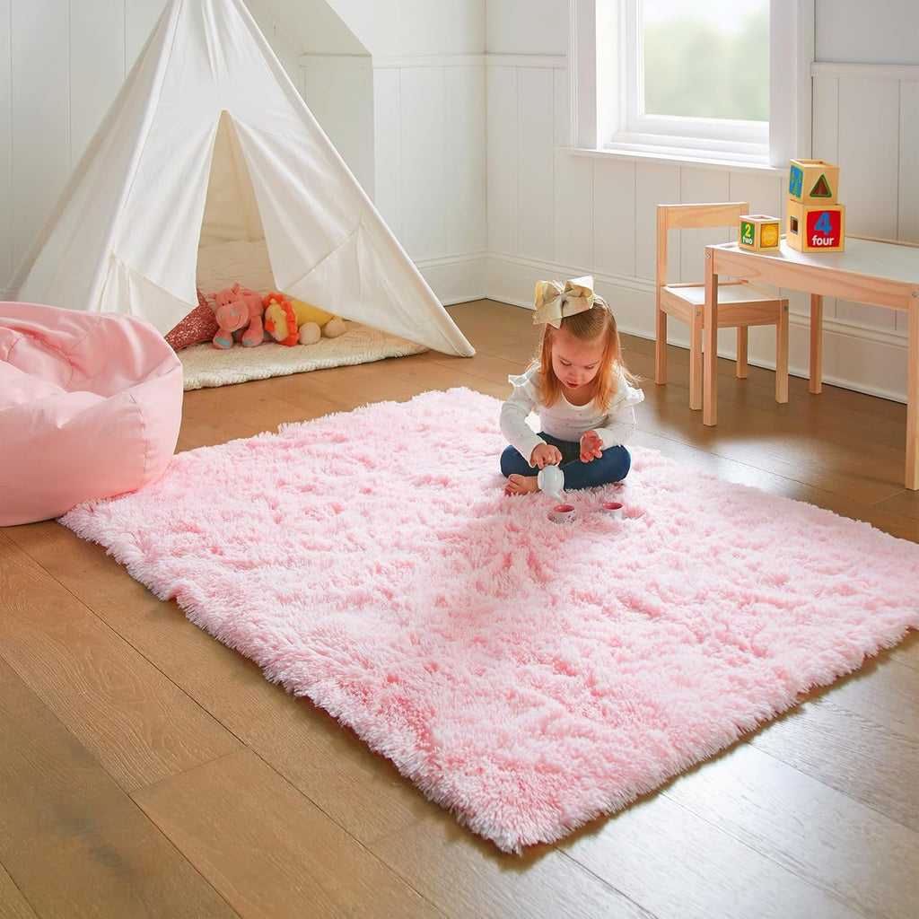 Ophanie 3x5 Pink Rug - Non-Slip Preppy Dorm Area Rug for Bedroom & Living Room Decor