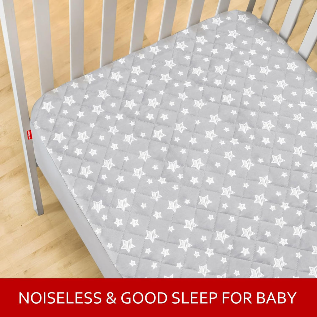 Skiennix Crib Mattress Protector - Waterproof Quilted Pad Cover | Extra Soft & Breathable, 52" x 28", Grey & White Star (2 Pack)