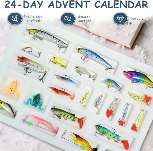 Fishing Lure Advent Calendar 2025 - 24 Days of Christmas Countdown Gifts for Fishermen & Teens