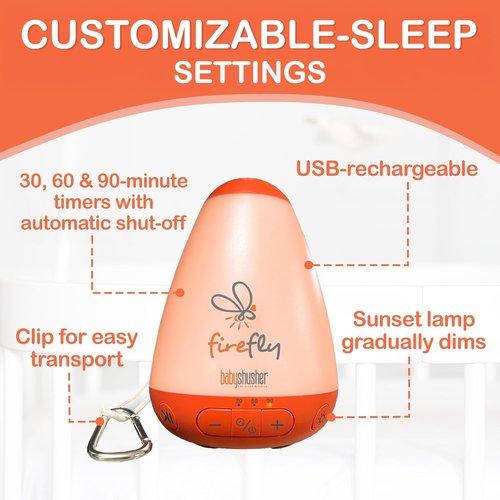Baby Shusher Firefly Baby Soother - White Noise Sound Machine with Nightlight for Newborns | USB Rechargeable