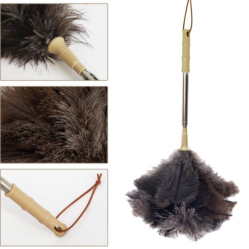Aldwin Ostrich Feather Duster with Extension Pole Up to 43 inch, Genuine Fluffy Natural Reusable Handheld Feather Dusters for Cleaning Supplies, Washable, Car, Office, Desk, Blinds