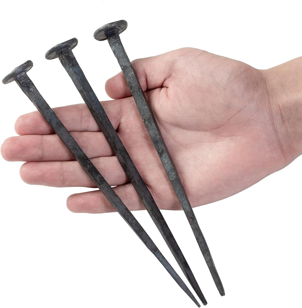 Skiennix Hand Forged Nails - Jesus Cross Wrought Iron Decorative Nails | Natural Grey Finish (3 Pcs)