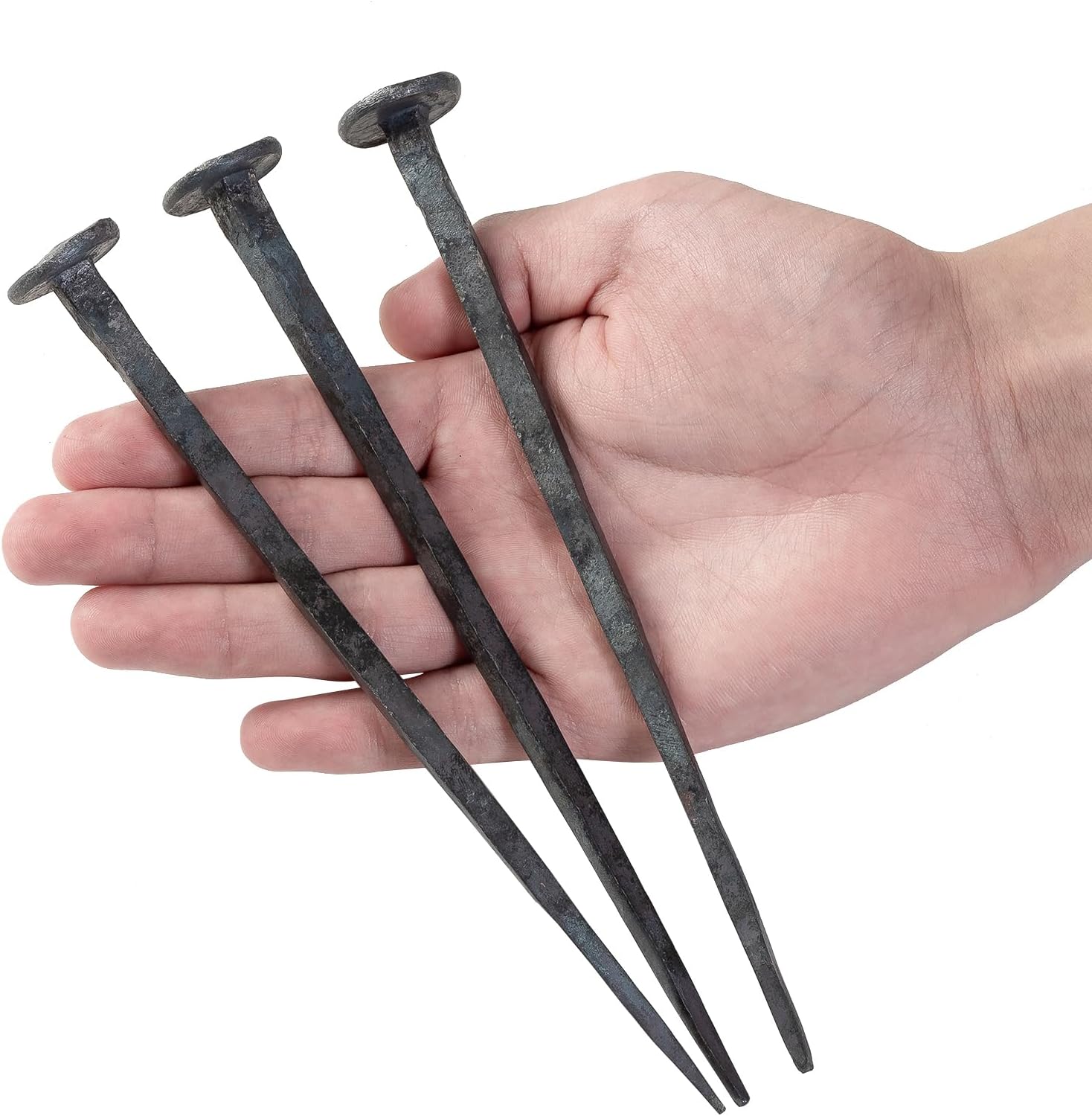 Skiennix Hand Forged Nails - Jesus Cross Wrought Iron Decorative Nails | Natural Grey Finish (3 Pcs)