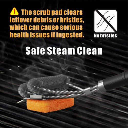 GRILLART Grill Brush - Bristle-Free Pad & Wire BBQ Cleaner | 18" Safe & Powerful Scrubber for Gas/Porcelain Grates