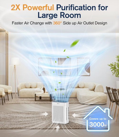 DBFIT HEPA Air Purifier - Double-Sided Design with Washable Filter | For Large Rooms up to 3000 sq.ft.