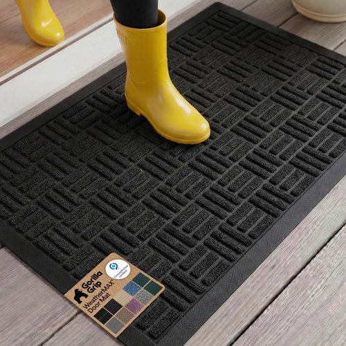 GORILLA GRIP Waterproof All-Season WeatherMAX Doormat | 35x23 Natural Rubber, Stain & Fade Resistant, Easy Clean Black Maze