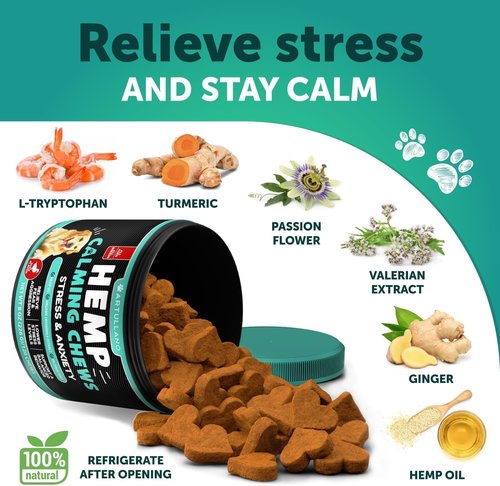 Hemp Calming Chews for Dogs - Natural Anxiety Relief Treats with Hemp Oil & Turmeric - 120 Count
