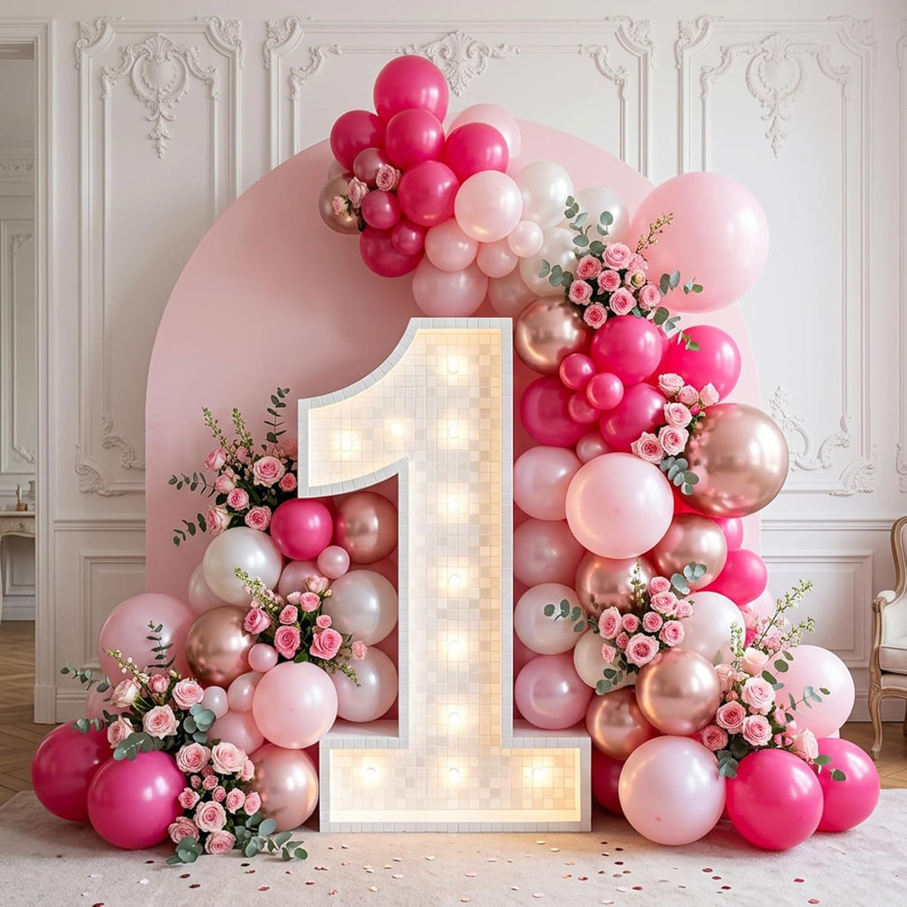 RUBFAC Balloon Garland Kit - 129pcs Latex Balloons in Baby Pink & Hot Pink | 5-18 Inch Sizes for Parties
