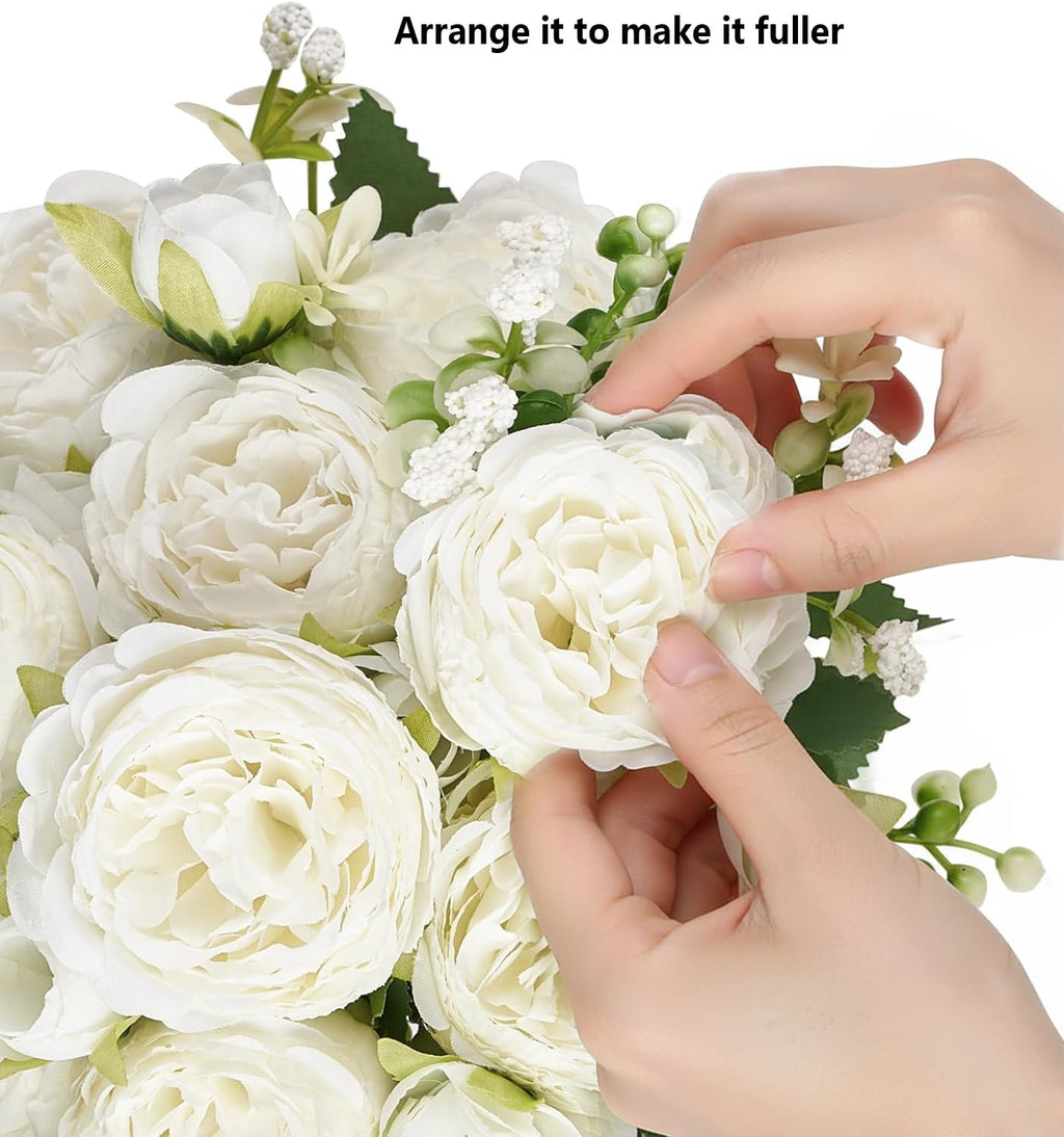 SugarHuLu 12 Bundles Peonies Artificial White Flowers Bouquet, Lifelike Silk Fake Peonies with Stems for Home Table Centerpieces, Wedding, Party & DIY Bridal Floral Arrangements (White)