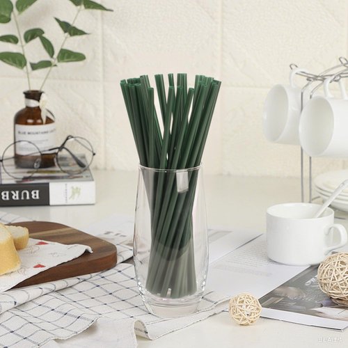 Lpaacat Disposable Plastic Straws Dark Green,Drinking Straw for Coffee House, Diner- for Beverage, Juice, Soda, Bar Supplies, Individually Wrapped, 200 Counts