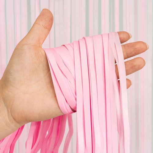 GREATRIL Pastel Pink Party Backdrop - Foil Fringe Streamers for Baby Showers & Celebrations | 3.2ft X 8.2ft - 2 Packs