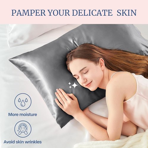 BEDELITE Satin Pillowcase - Super Soft & Cooling for Hair and Skin | 2-Pack Queen Size (20"x30", Dark Grey)