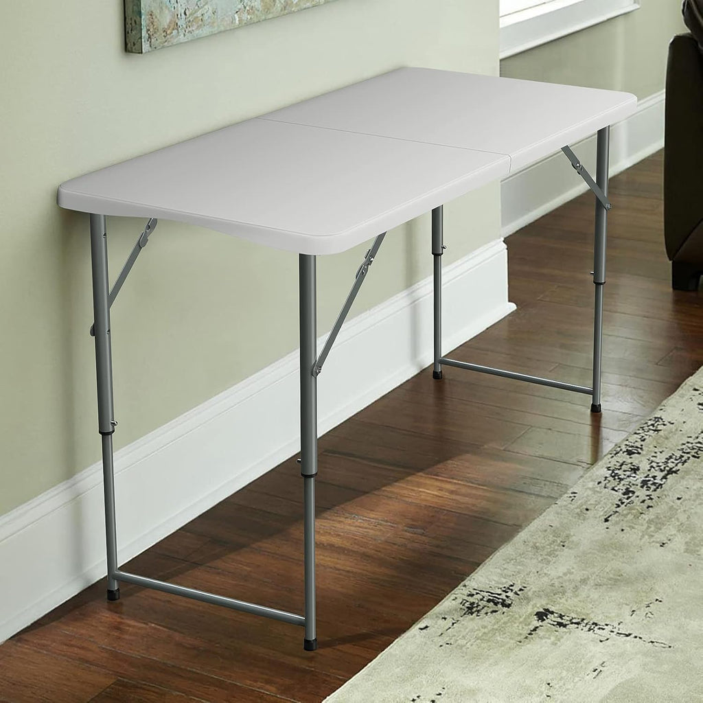 SKOK Folding Picnic Table - Adjustable Height 4/6/8FT - Portable Plastic Design with Handle for Events
