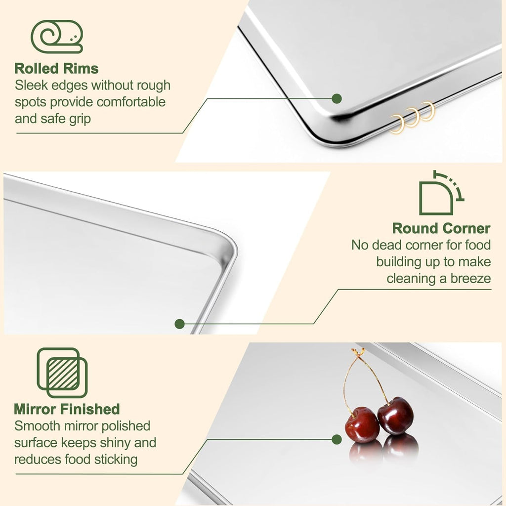 TeamFar Baking Sheet Set - 3 Stainless Steel Cookie Sheets with Racks | Non-Toxic, Heavy Duty, Dishwasher Safe, 16/12.5/10.5 Inch