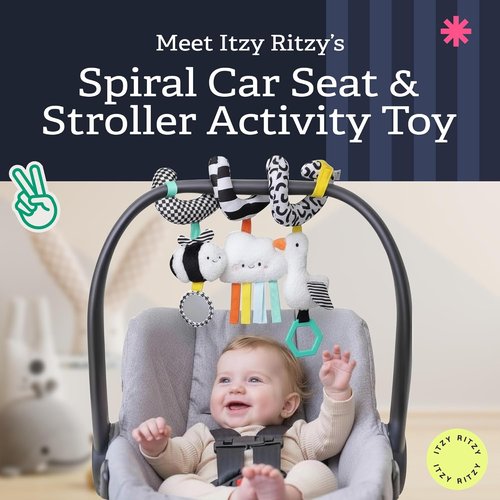 Itzy Ritzy Spiral Car Seat & Stroller Activity Toy - Engaging Hanging Toy with Mirror & Textured Ribbons for Infants