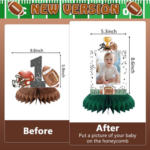 First Year Down Birthday Party Decorations, Football Birthday Party Decorations Honeycomb Centerpieces for Table, Football Photo Table Party Supplies for First Birthday Decorations for Boys