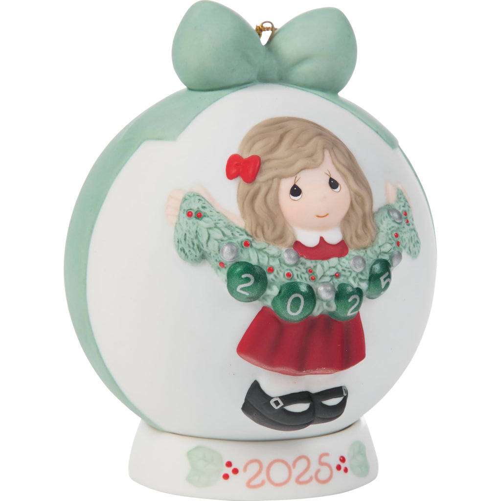 Precious Moments Deck The Halls 2025 Dated Girl Ornament Bisque Porcelain 2025 Ball Keepsake 251003