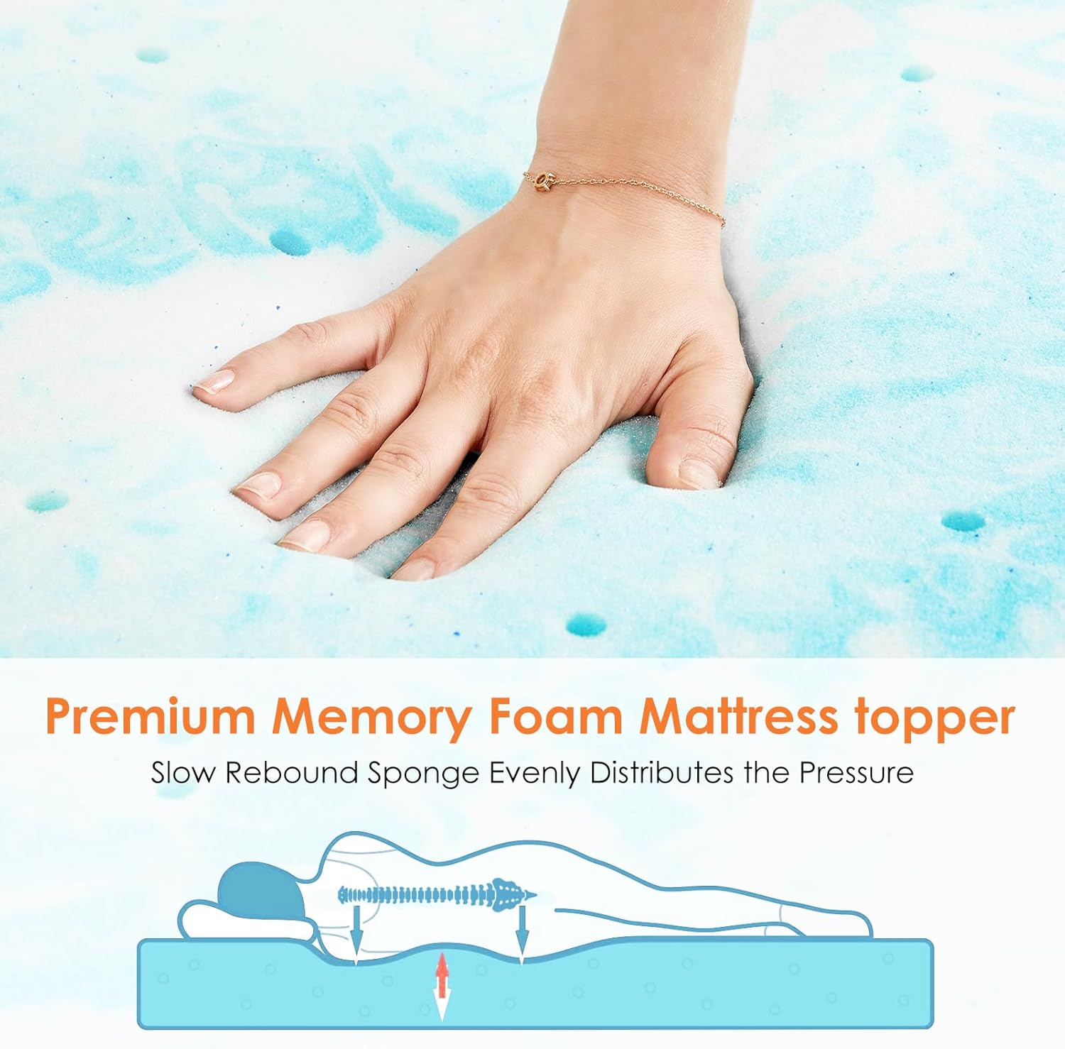 Sweetcrispy Memory Foam Mattress Topper - 2 Inch Thick Gel-Infused Cooling Pad for King Size Bed