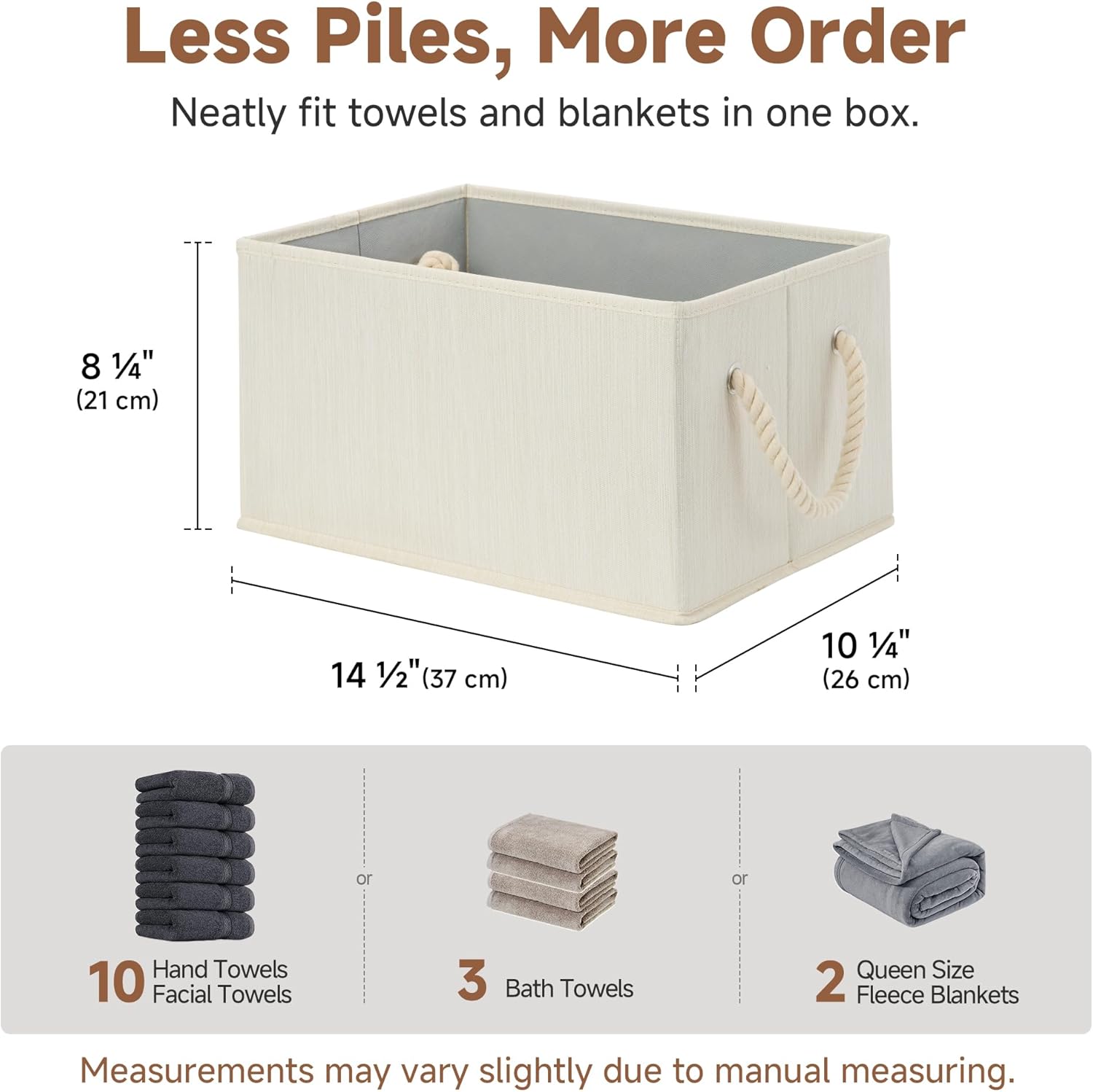 StorageWorks Storage Baskets - Foldable Fabric Organizers for Closet & Shelf | Large 3-Pack in Beige, White & Ivory